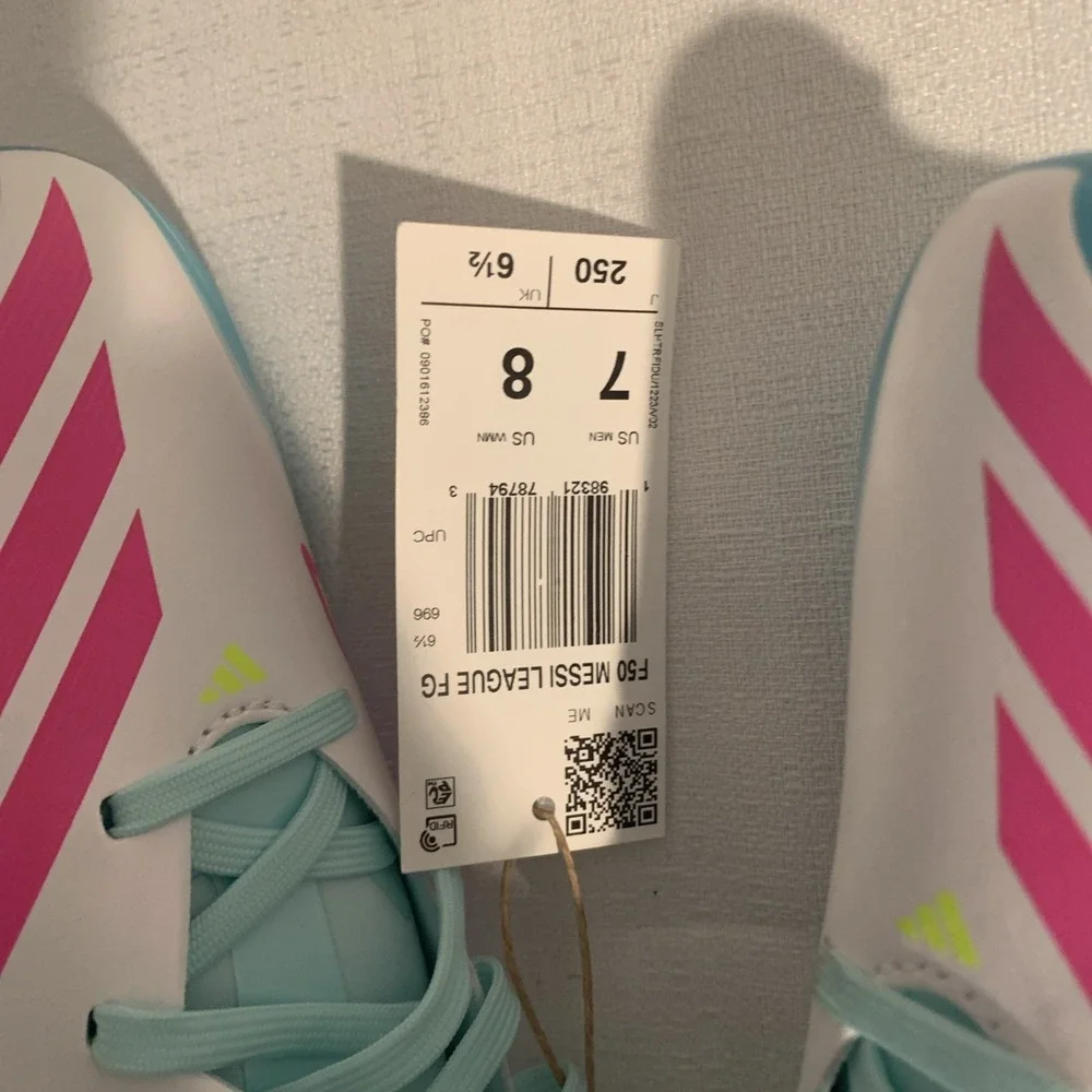ADIDAS F50 Club FG Messi White Blue Pink Soccer Size Men's 7, Women's 8